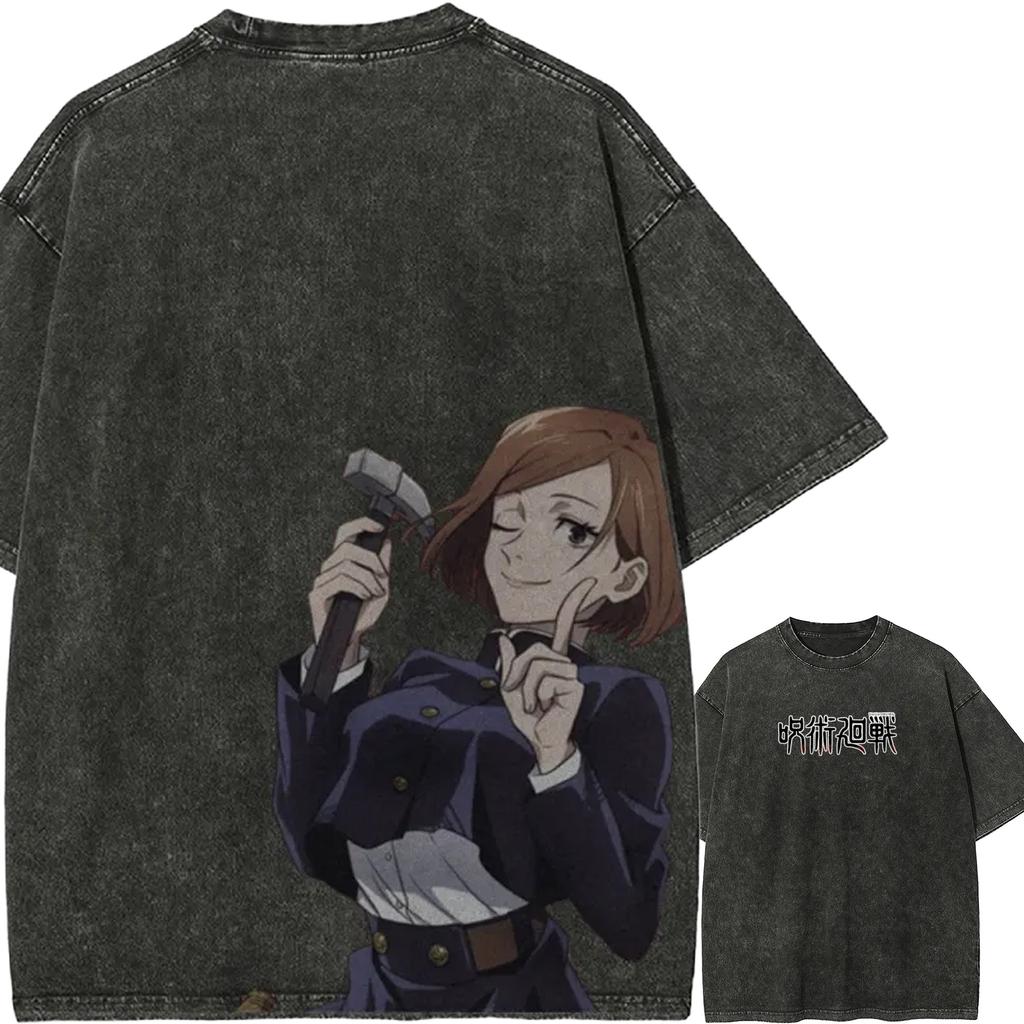 Nobara Kugisaki Tshirt Jujutsu Kaisen Tee Vintage Washed Oversized Retro Anime Harajuku Streetwear Graphic Manga Girl Clothes