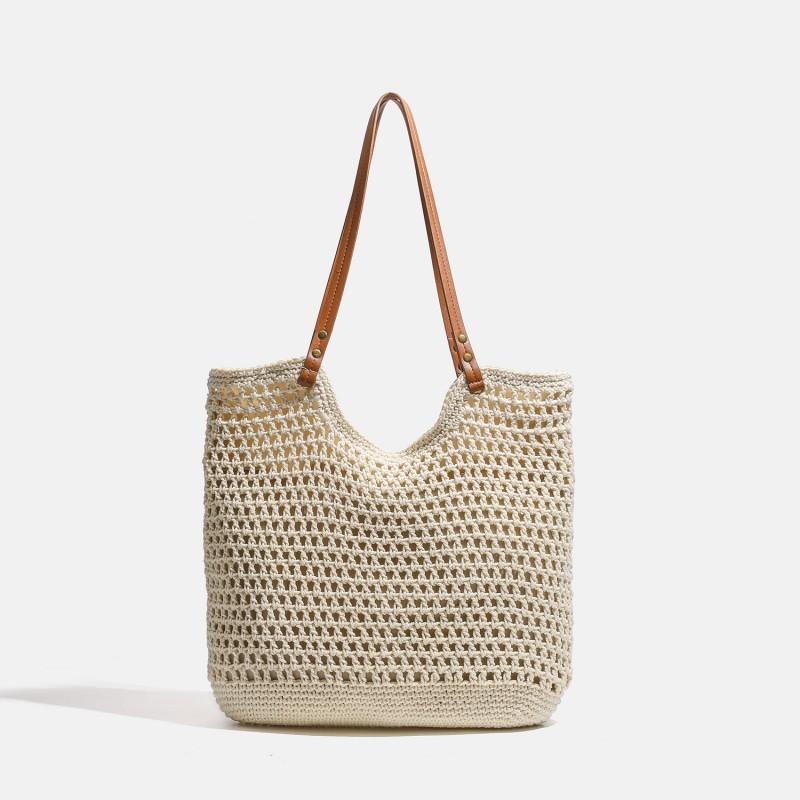 Large Capacity Woven Tote Bag Women Stylish Shoulder Beach Vacation Daily Commute Casual Outings