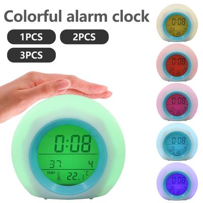 Kids Digital Alarm Clock 7 Color Night Light Snooze Temperature Detect Children Sleep Bedside Cute Wake Up Timer Alarm Clock