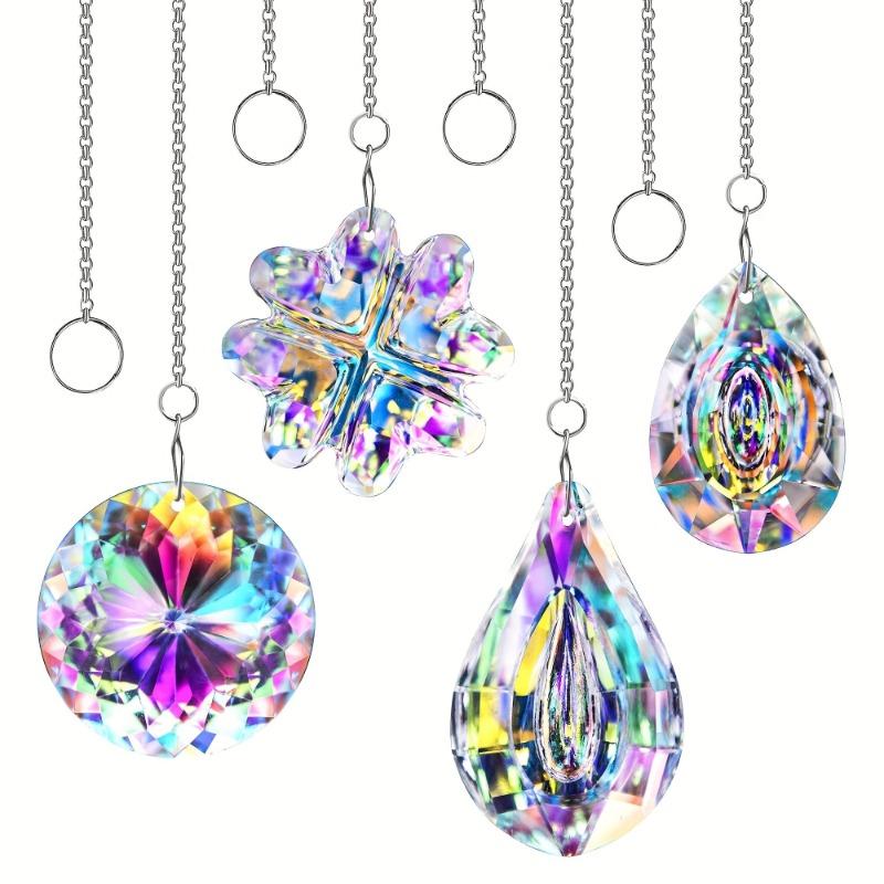 4PCS Glass Suncatcher Prisms, Rainbow Maker Hanging Window Ornaments for Balcony, Wedding, Christmas, Garden, Patio, Wall Decor, Birthday Present