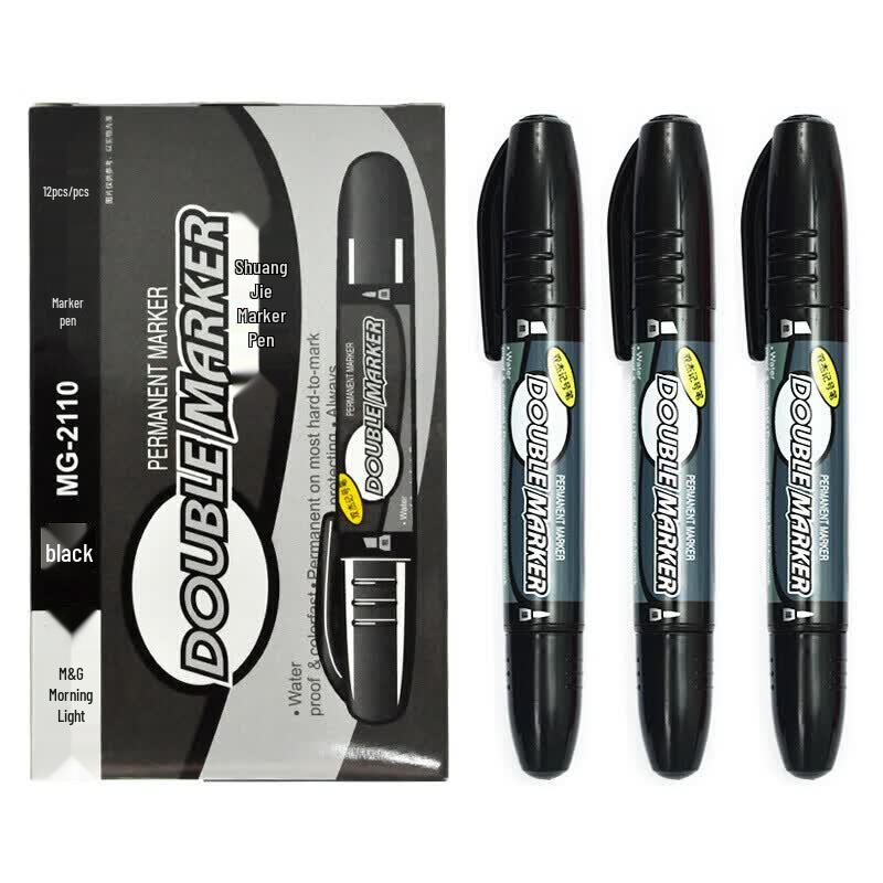 M&G MG2110 Dual-Tip Permanent Markers, Black, 12-Pack