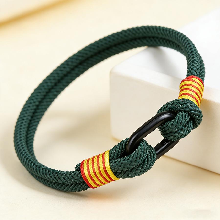 

Fashion Double Layer Cord Bracelet Men Red Yellow Striped Wristband For Daily Office Style 7 Colors Options Grade A Rope Braslet зелёный