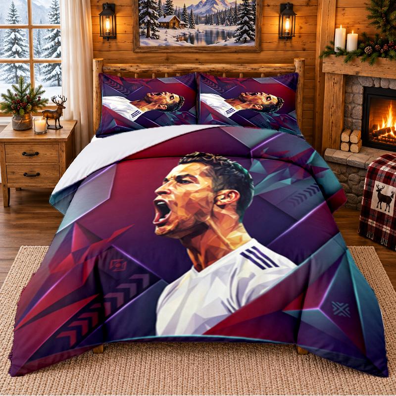 Printed 3Pcs Bedding Set Cristiano Ronaldo Pattern Bed Sheet Pillowcase For Bedroom Decor