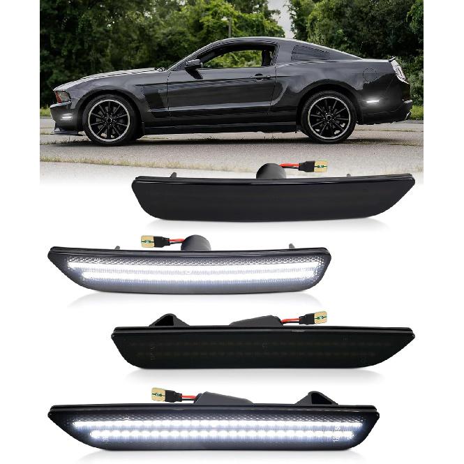 

Green Side Marker Lights Compatible with Ford Mustang 2010 2011 2012 2013 2014, Front & Rear Smoked Lens LED Fender Day Running Lights 4PCS білий