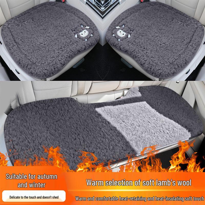 Women's Cute Cartoon Plush Winter 3-Piece Car Seat Cushion Set for Five-Seat Vehicles