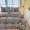 Ins Pink Plaid Bedding Set No Filler Twin Queen Size Comforter Cover Flat Sheet Pillowcase Girls Boys Solid Blanket Duvet Duvet