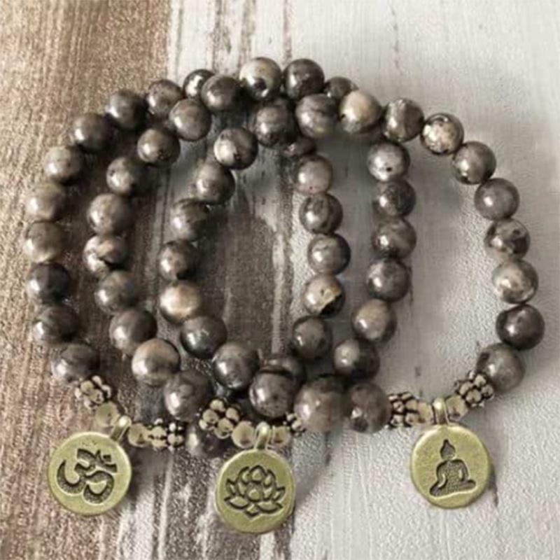 8mm Frosted Amazonite Mala Bracelet with Lotus Yoga Pendant