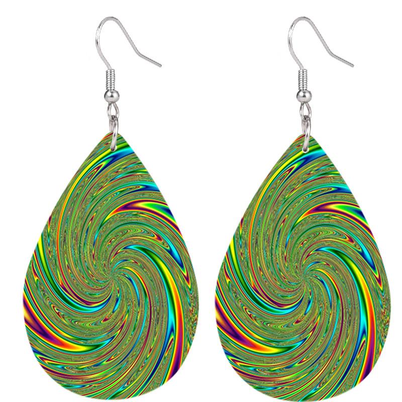 Creative Colorful Vortex PU Leather Earrings for Women Cool Earrings Double-sided Printed Drop Earrings Fashion Versatile Earring Accessories
