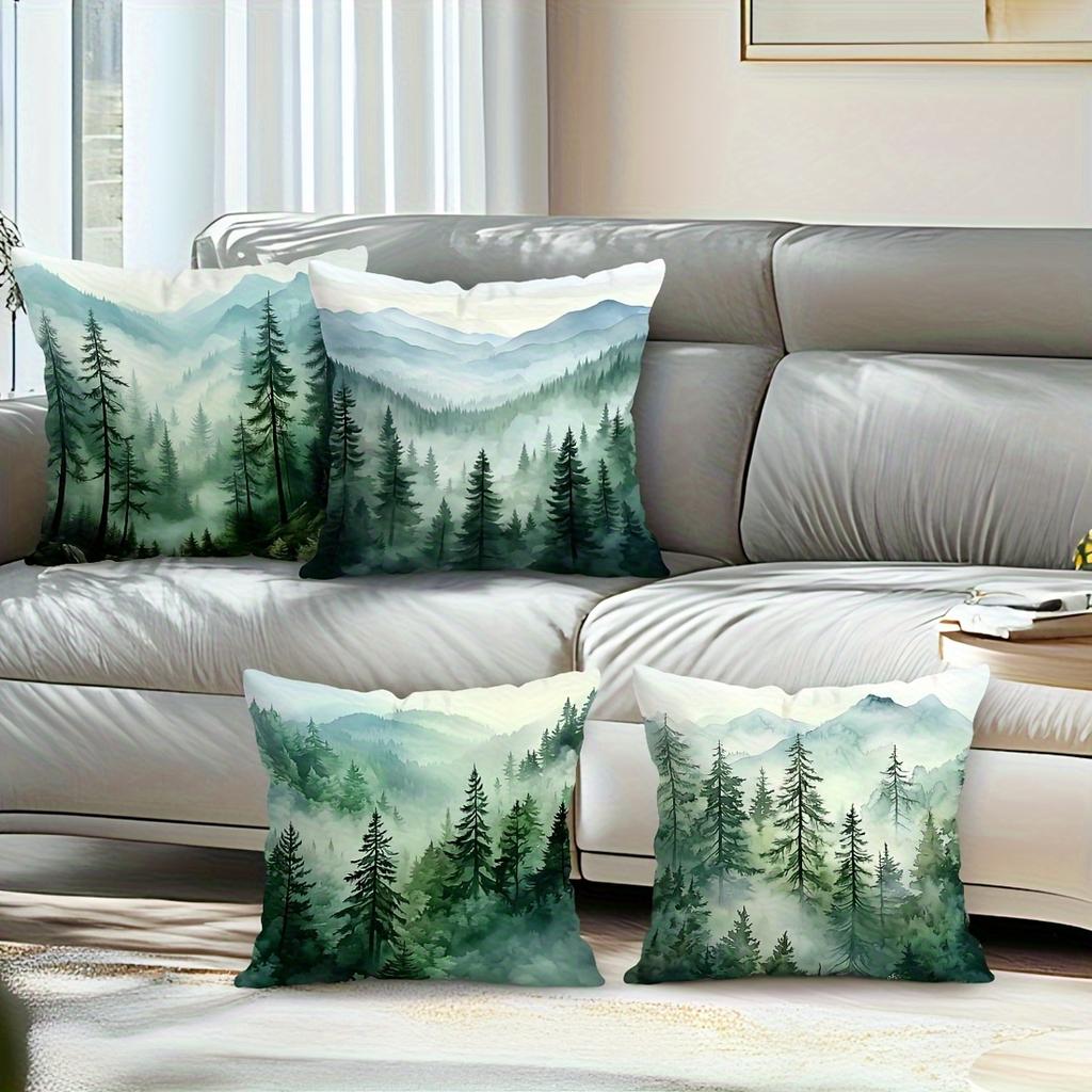 Watercolor misty pine forest pattern digital printing pillow cover Short plush Suitable rooms bedrooms sofas throw cushion cover