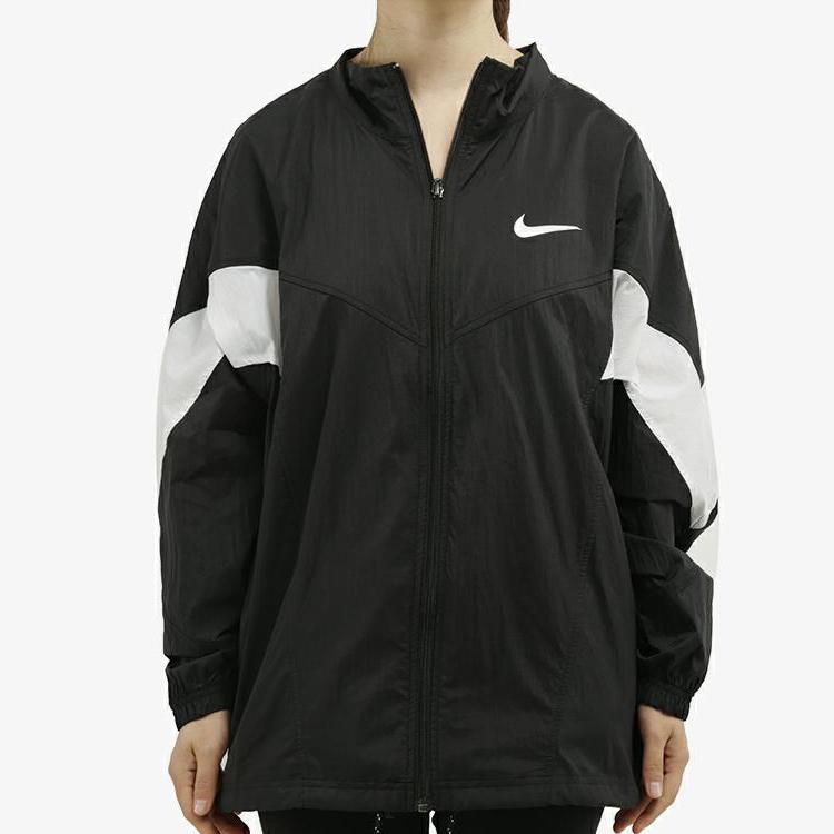 Nike Casual Sports Spliced Stand Collar Jacket Women Jacket Black White CN6918-010