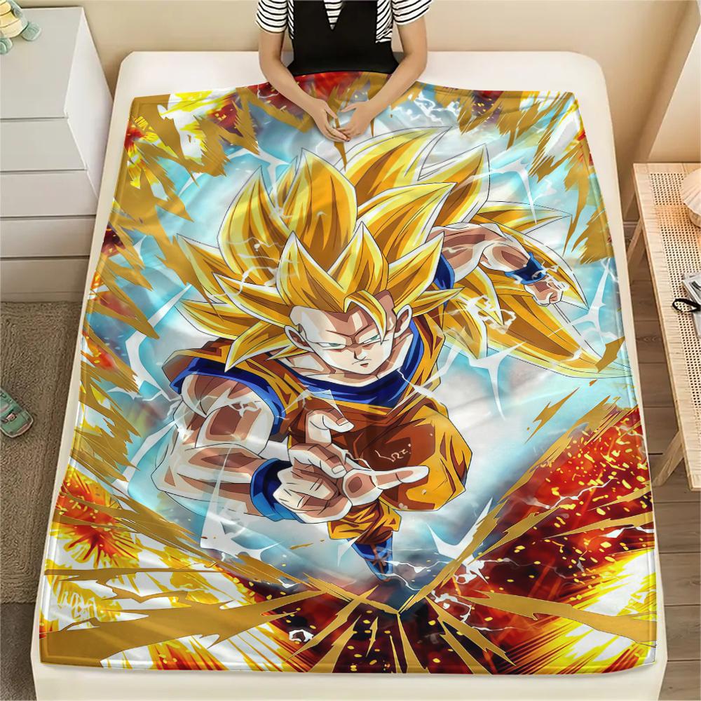 Son Goku Aufdruck Flanelldecke, Vielseitig einsetzbar für Sofa Bett Stuhl, Picknick Reisen, Warme Schlafzimmerdekoration -HE15