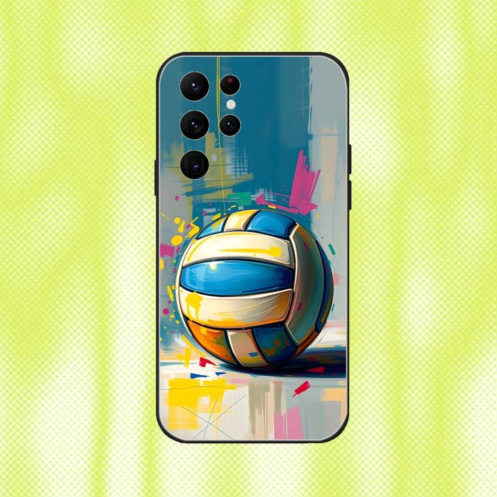 Volleyball Painted Sports Phone Case For Samsung S 25,24,23,22,30,21,10,9,Ultra,Plus,Lite,FE,4,5G Black Soft Case Samsung S24ULTRA