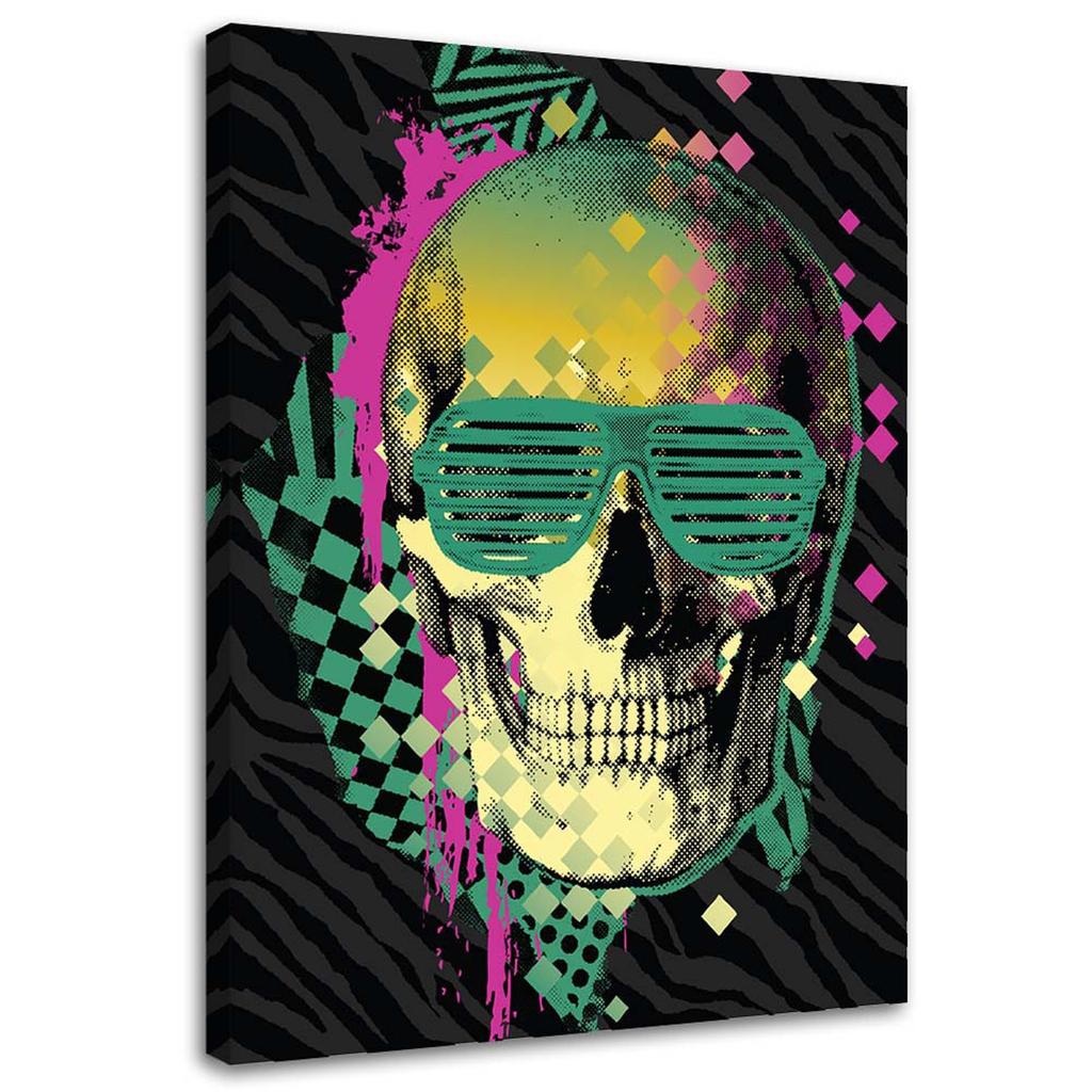 Canvas Print, Colourful Skull with Retro Glasses