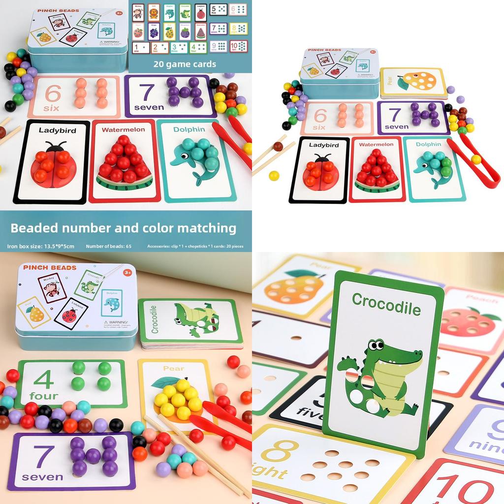 Wooden Montessori Number Matching Bead Clip Toy For Early Education And Toddler Focus Training