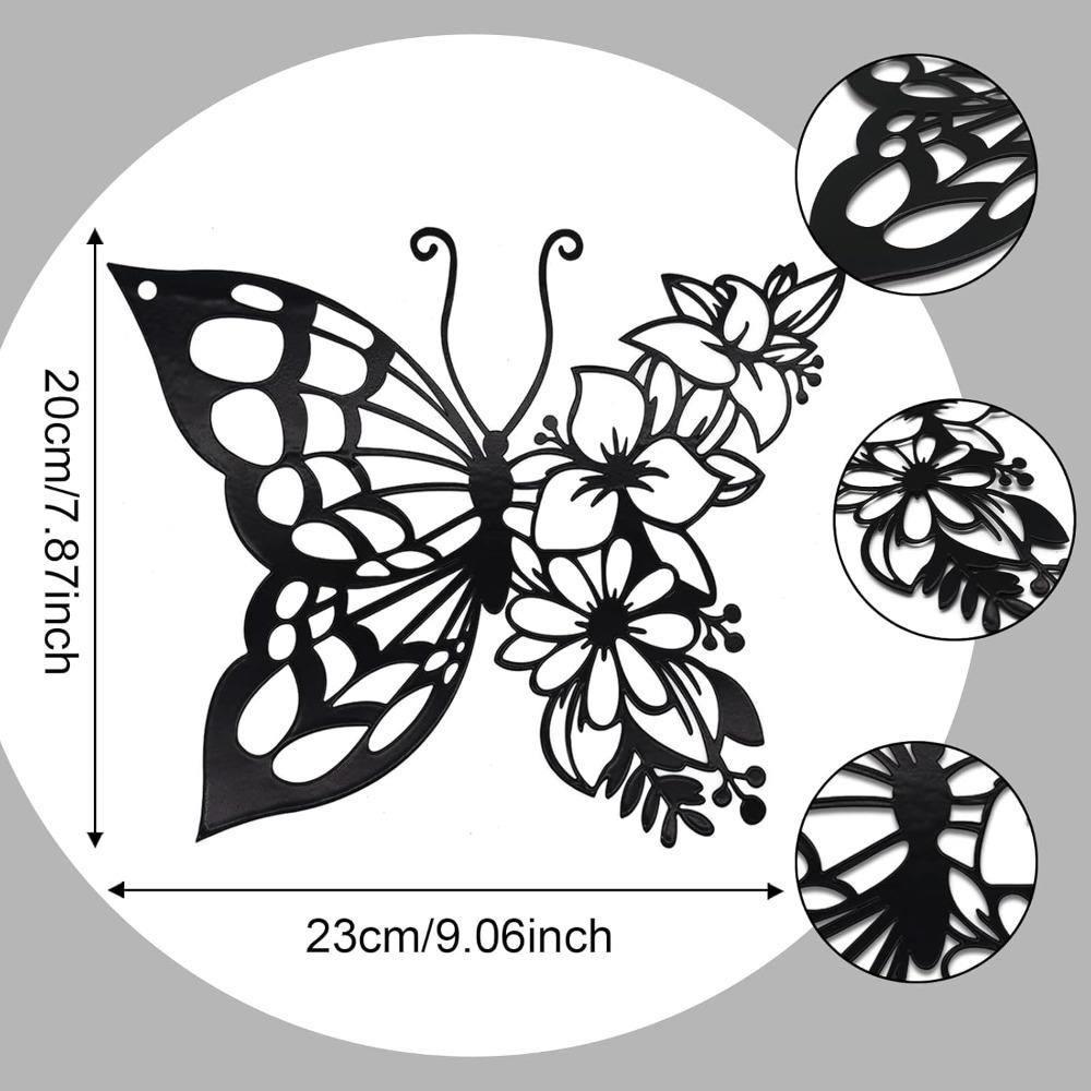 Black Metal Butterfly Wall Art Boho Home Decor Hanging Flower Ornament for Bedroom Living Room чёрный
