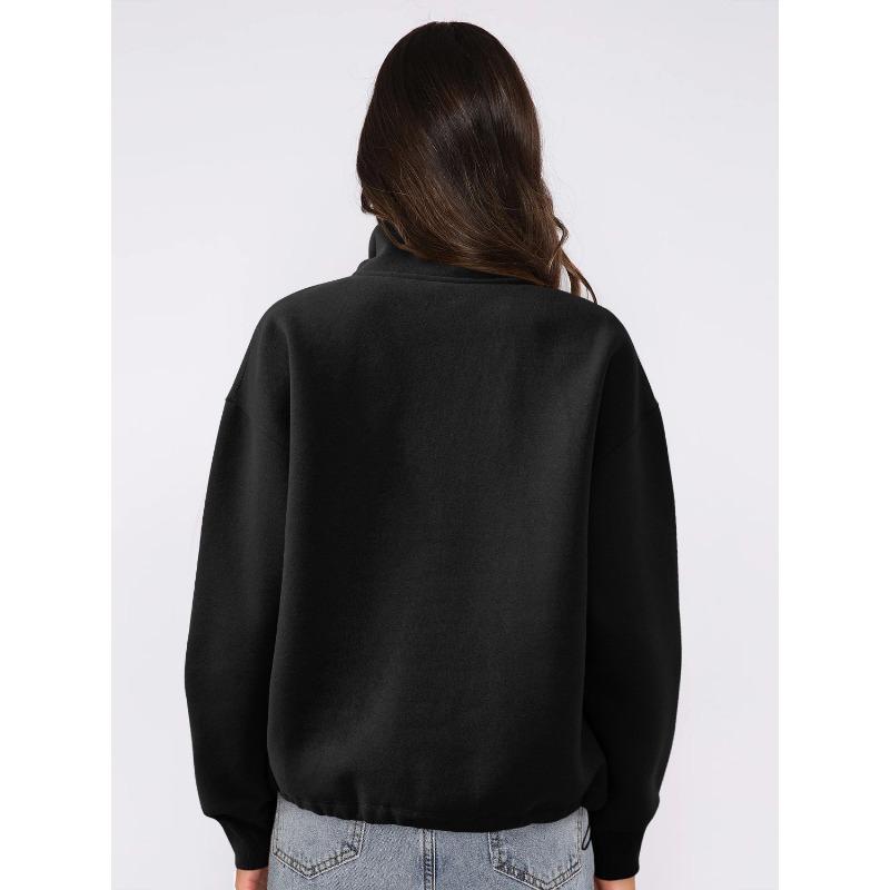 Damen S Halber Reißverschluss Langarm Sweatshirt Kontrastfarbe Lässiges Oberteil