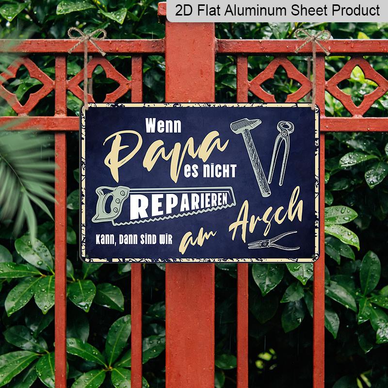 2D Flat, 1pc "Wenn Papa Es Nicht Reparieren Kann" Funny German Aluminum Sign, 12"×8" - Retro Blue Tool Design - Aluminium Wall Hanging for Garage