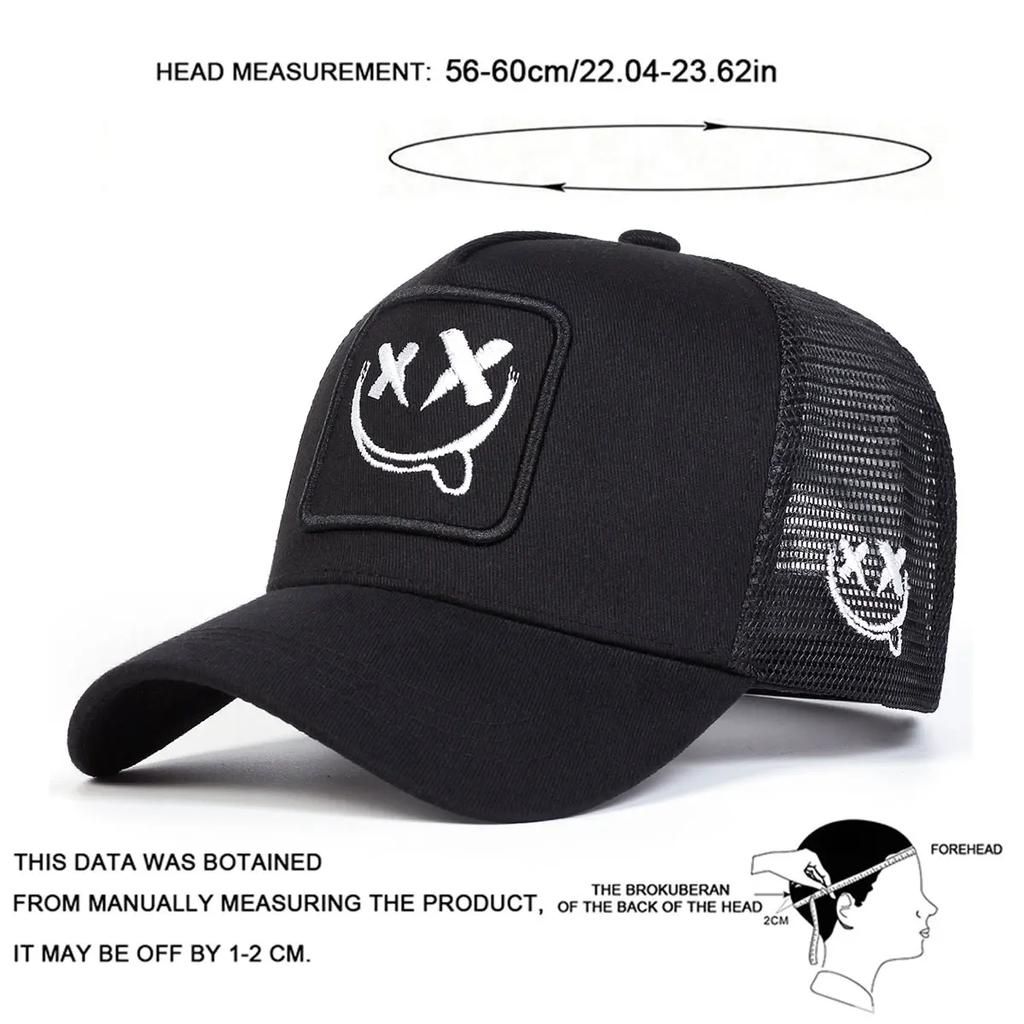 Unisex Xx Smiling Face Embroidery Baseball Net Caps Spring Summer Outdoor Adjustable Casual Hats Dad Hat Sunscreen Hat