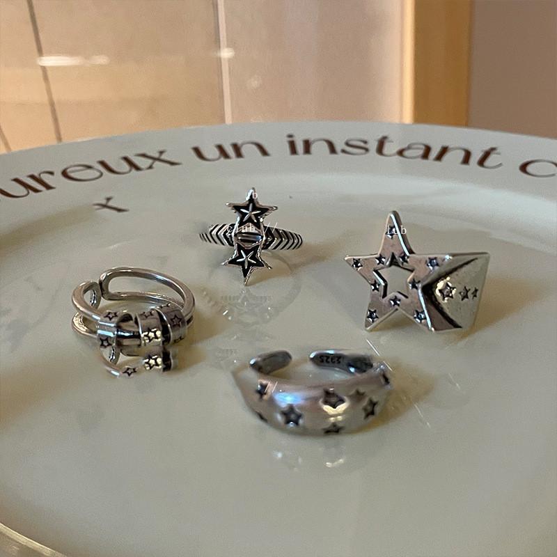 Retro Inspired Adjustable Star Design Ring In Unique Antique Shade Silver
