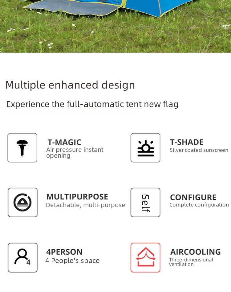 Century Glacier Automatic Folding Tent for 3-4 People: Quick-Open, Double Rainproof for Camping & Beach