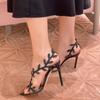 Fashion 2025 Summer New Pointy Gold High Heels Women's Stiletto Leaves Elegant Fairy Sexy Banquet Transparent Sandals