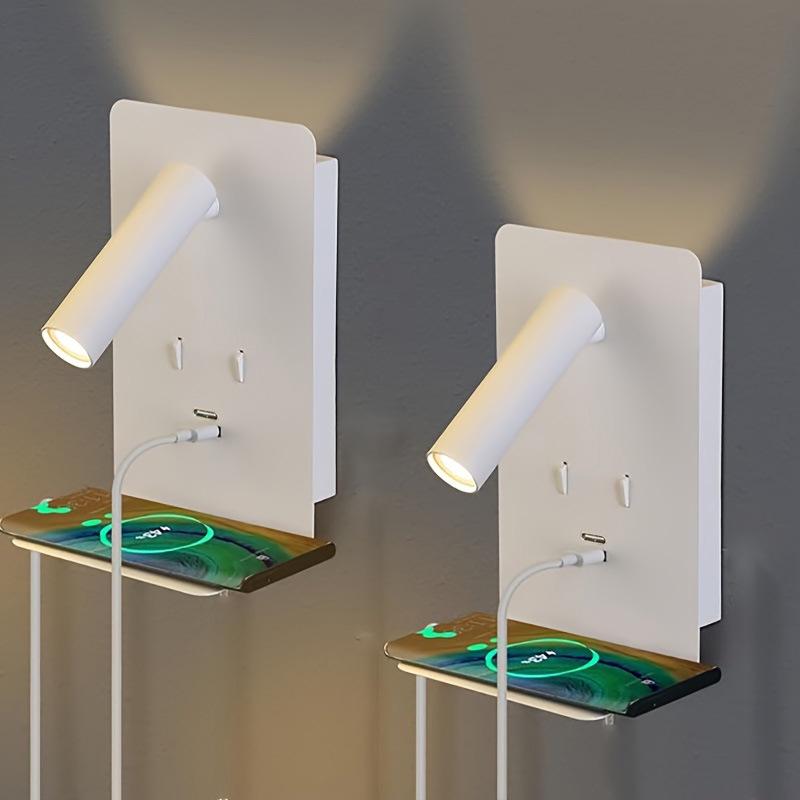 300° Rotatable Warm White LED Wall Lamp with USB Charging Port for Bedside Reading