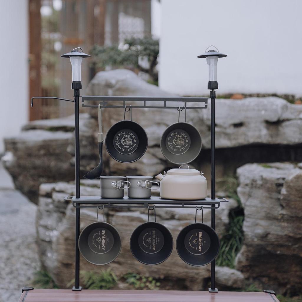 Portable Multifunctional Aluminum Camping Lamp Stand and Storage Rack
