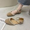 Women's Fashionable Summer Beaded Closed-Toe Flat Sandals with Hollow Single Strap