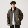Casual Washed Corduroy Splicing Denim Jacket Loose Long-Sleeved Men'S Top Versatile Labeled Denim Jacket Men