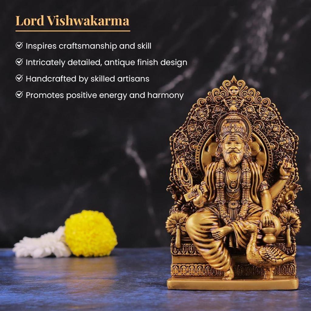 Lord Vishwakarma Idol Brahma Ji Murti Bhagwan Vishwakarma Murti for Car Dashboard and Home Decor (Vishwakarma Ji 4 Inch)