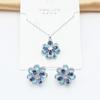 Edelstahlkette 3D Doppellagig Blaue Zirkonia Blume Anhänger Halsketten Ohrringe Zirkon Set für Damen Schlüsselbein Halsband Geschenk