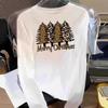 (Asian Size) Tree Watercolor Cute Graphic Tee Women Print T Shirt Christmas New Year Autumn Winter Casual Fashion Top Clothing Long Sleeve T-shirts