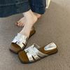 Summer new flat-bottomed versatile square head slippers women's casual fashion with skirts niche women's shoes trend