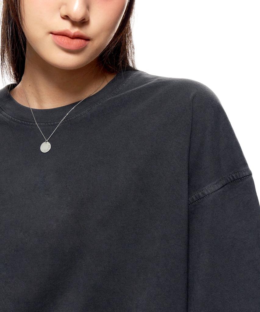 MOZMOZ Plain Pigment Oversized Short Sleeve T-Shirt Charcoal