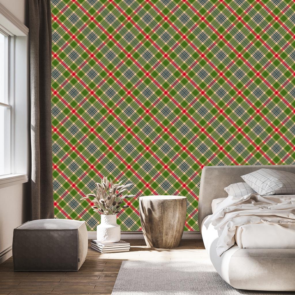 Christmas Autumn Plaid Wallpaper Olive and Yellow 50x1000