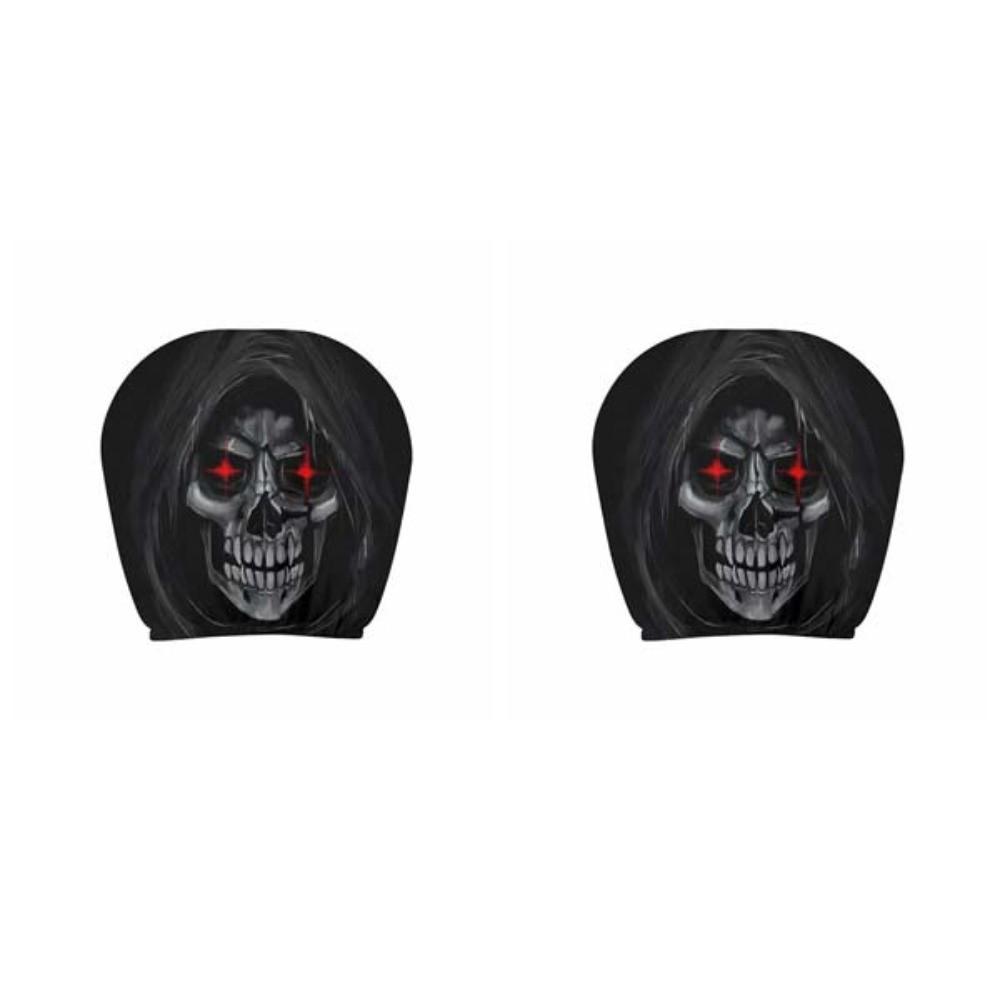 1pair Universal Fit Skull Headrest Cover Vivid Flat Print Gothic Seat Protector Daily Commute