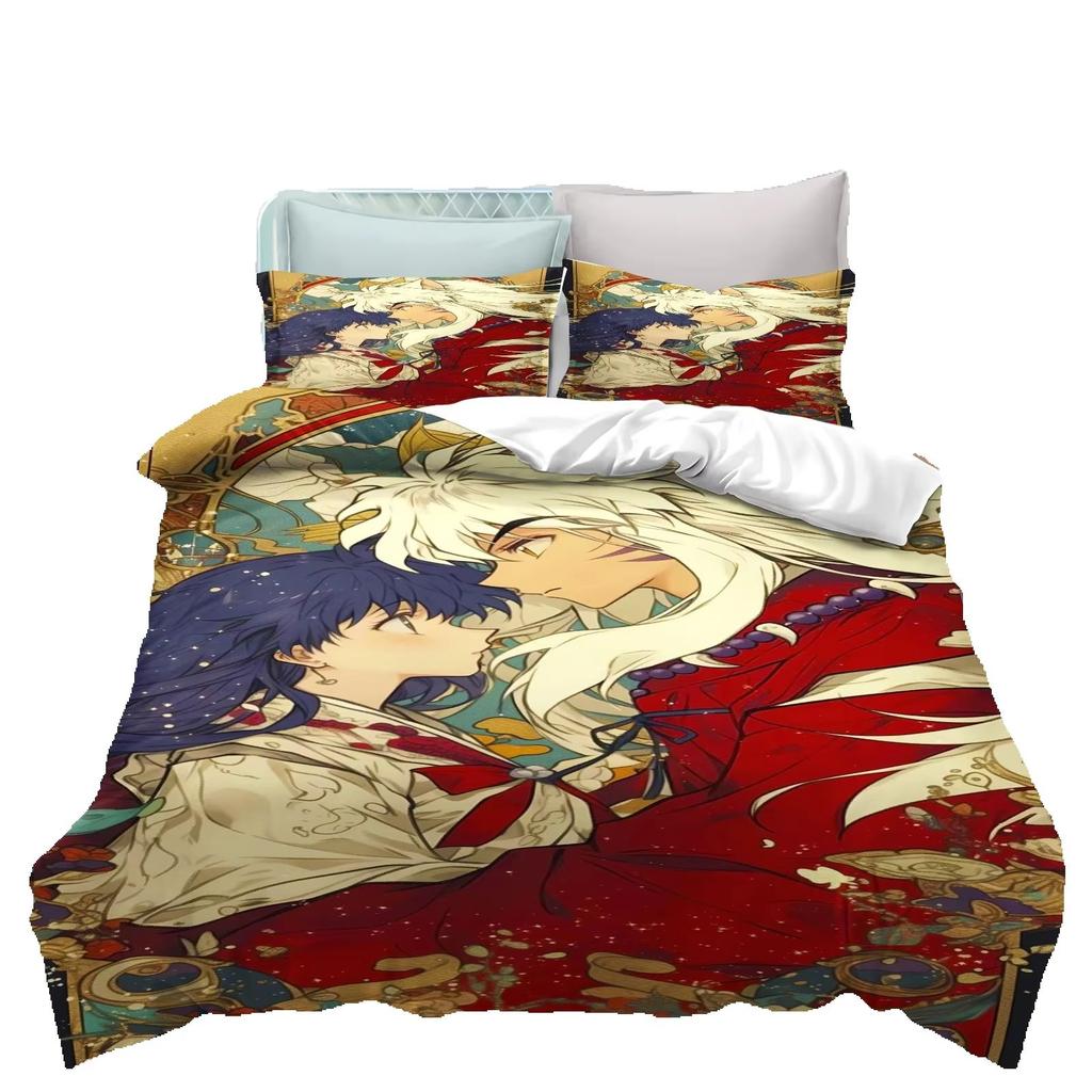Cartoon Japanese Anime Inuyasha Duvet Cover Set Kawaii Quilt Cover Pillowcase Kids Bedding Set Gifts Suitable for Boys and Girls