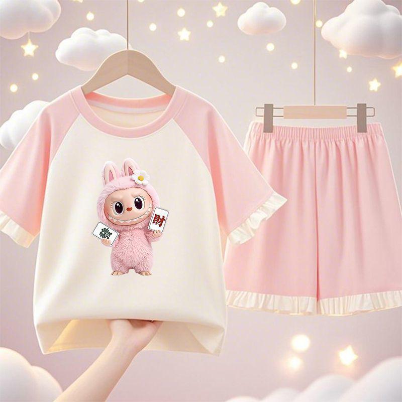 

Милая пижама для девочек, летний комплект из чистого хлопка с коротким рукавом, детская домашняя одежда 130