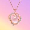 Intertwined Double Heart Shape Pink Crystal & Cat's Eye Heart Pendant
