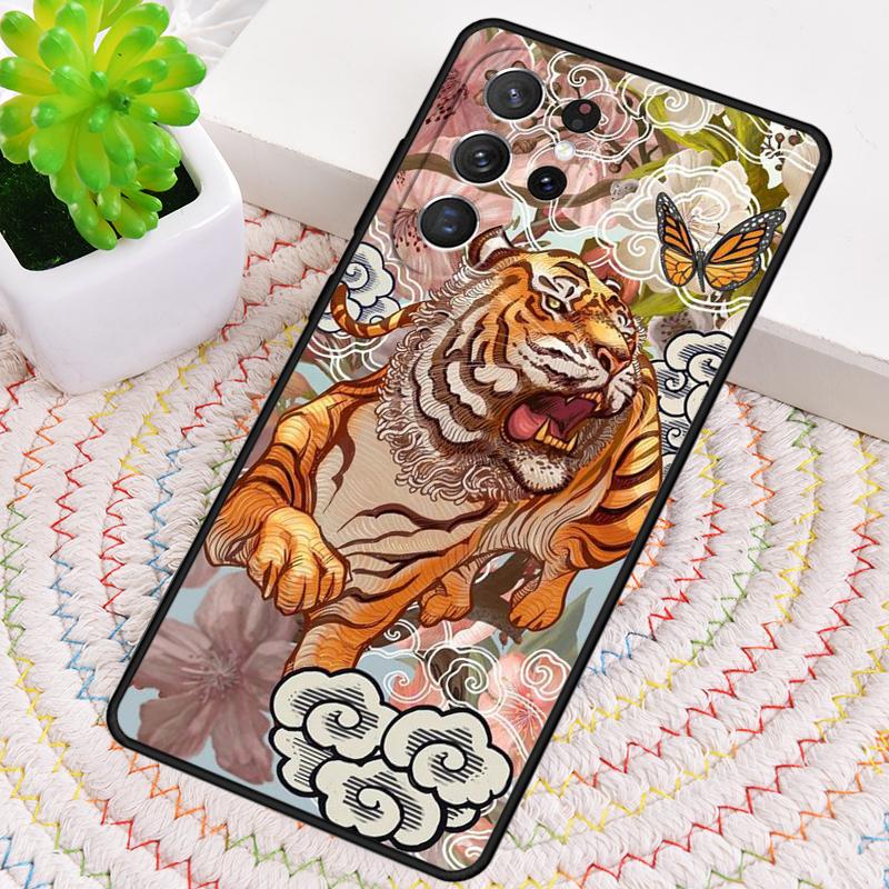 Japanese Tiger pattern Silicone Phone Case For Samsung Galaxy note 10 pro S26 S25 S24 S23 S22 S21 Plus S25Ultra Capa Cover