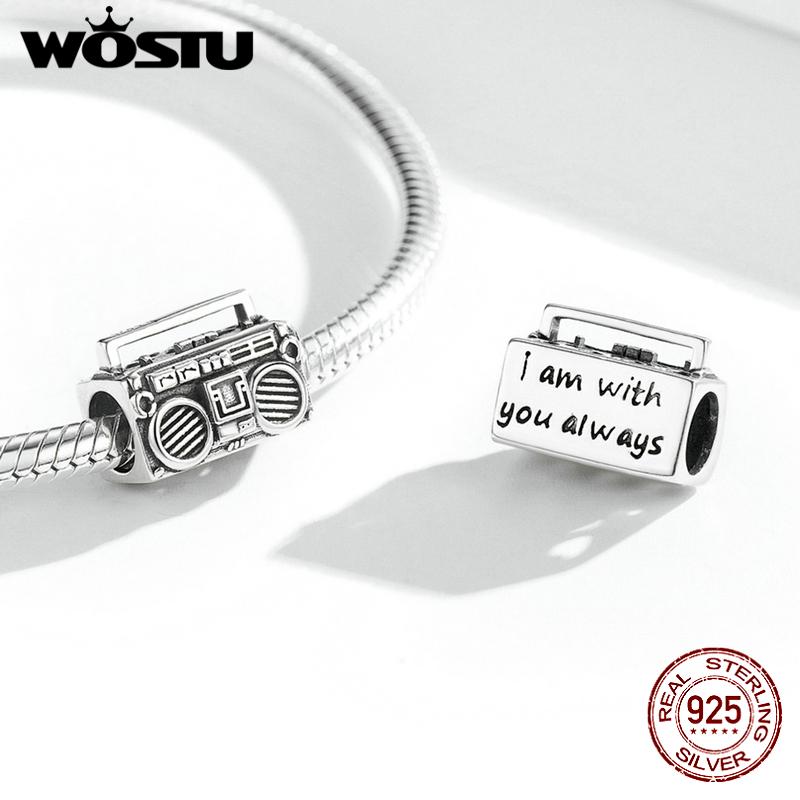 WOSTU 925 Sterling Silver Charm Retro Radio Bead Pendant Fit Original Bracelet Necklace DIY Jewelry CQC1873