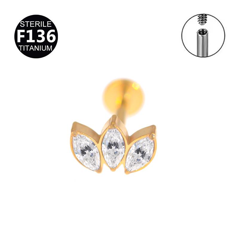 F136 Titanium Marquise Agate Piercing Jewelry, 1.0/1.2 Gauge - Lip Ring & Ear Cartilage Stud.