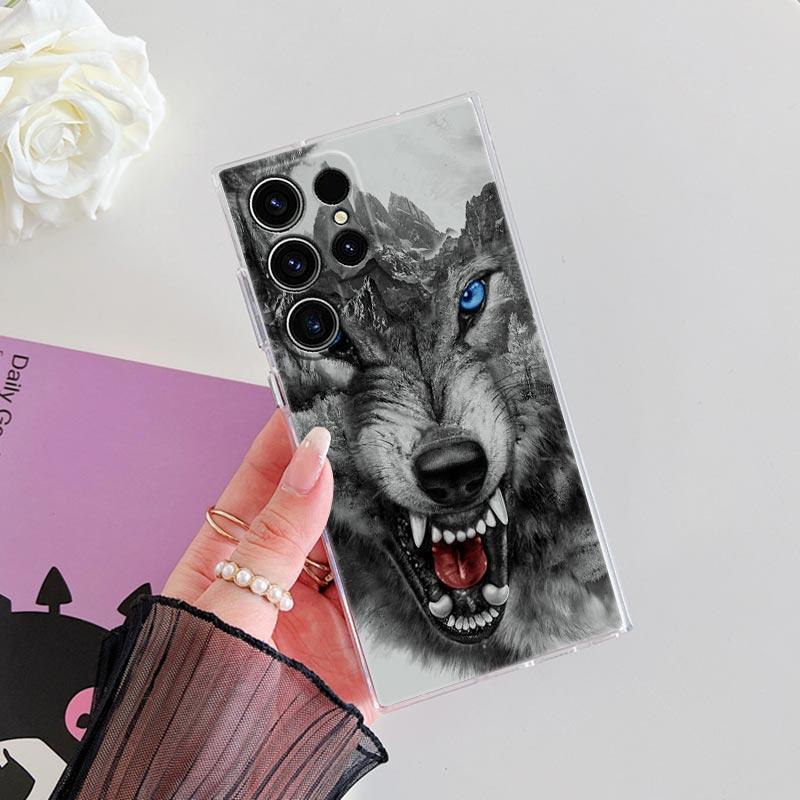 Wolf Lion Tiger Animal S25Ultra Phone Case For Samsung Galaxy S25 S24 S23 S21 Ultra S20 FE S22 Plus S24FE A56 A55 5G Clear Cover