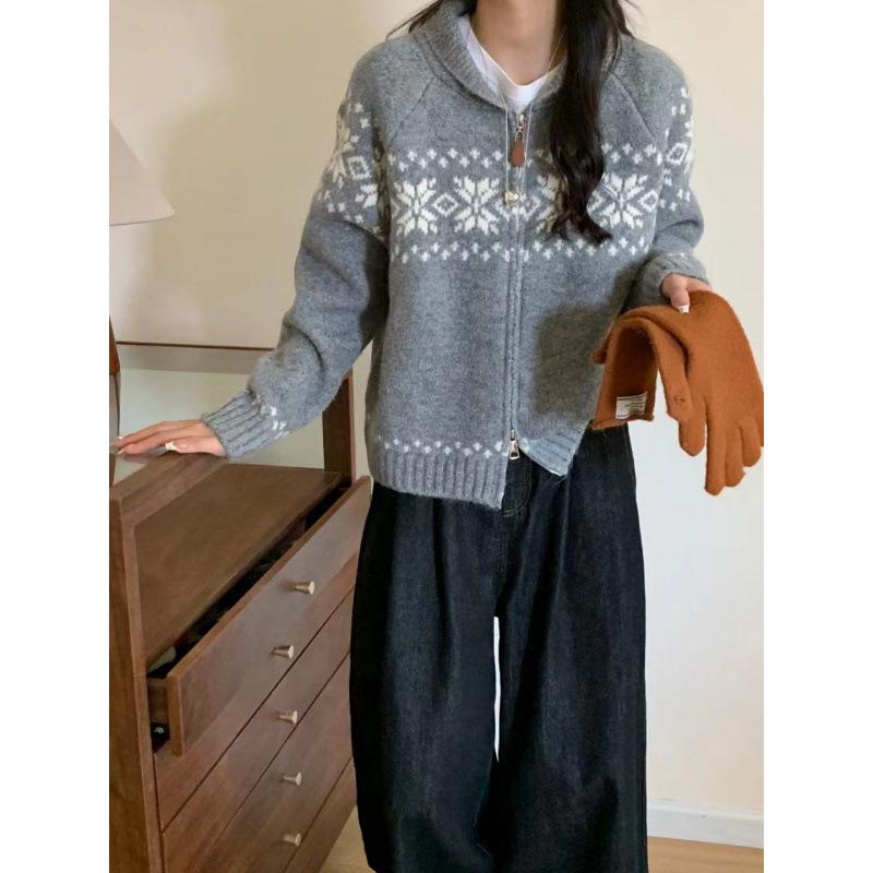 

KANING Women s Retro Colorblock Fair Isle Knit Cardigan Sweater Coat - Autumn 2025 Collection One Size сірий колір