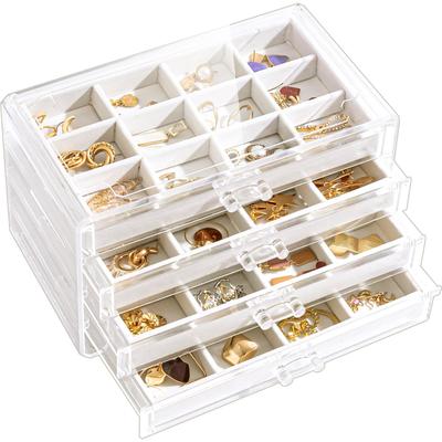 Lolalet Jewelry Transparent Jewelry Jewelry Accessory Small Item Gift Warm White Box, 4-Tier, Acrylic, Drawers, Storage, Women's/Girls' Box, Case,