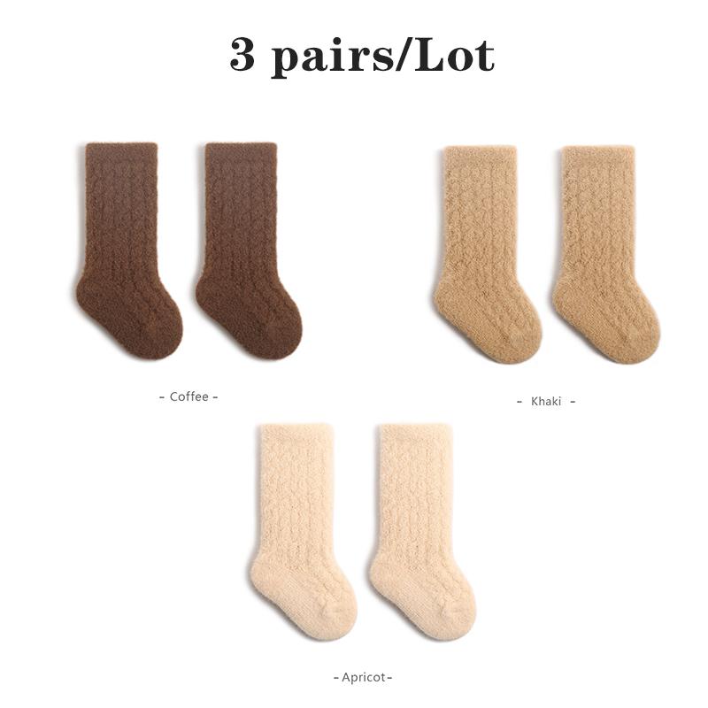 3 Pairs/Lot Winter Newborn Socks Thickened Soft Warm Baby Socks Solid Color Mid-Tube Kids Sock For Bebe