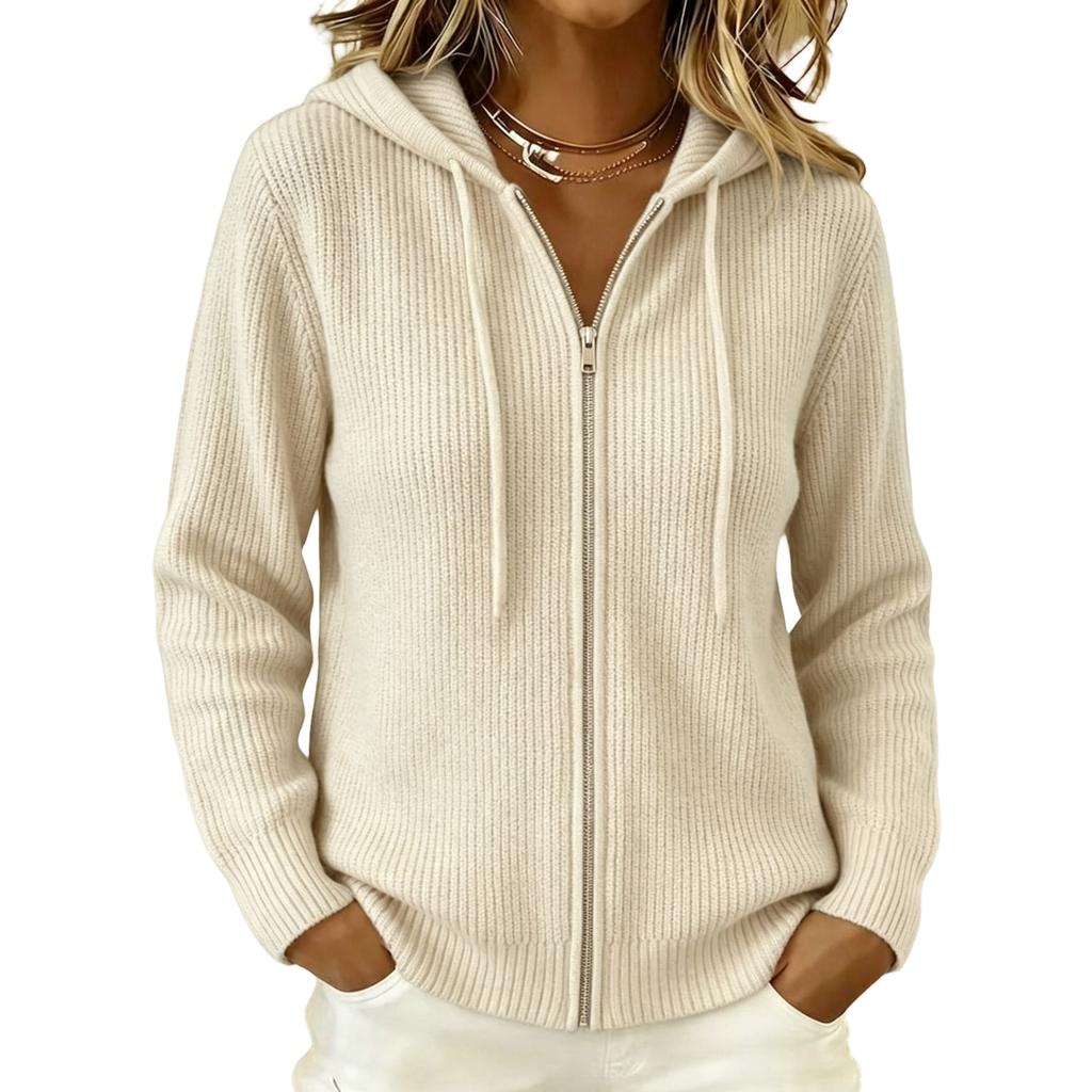 Damen Kapuzen Reißverschluss Strickjacke mit Kordelzug Farbe Leicht für Lässige Tägliche Kleidung