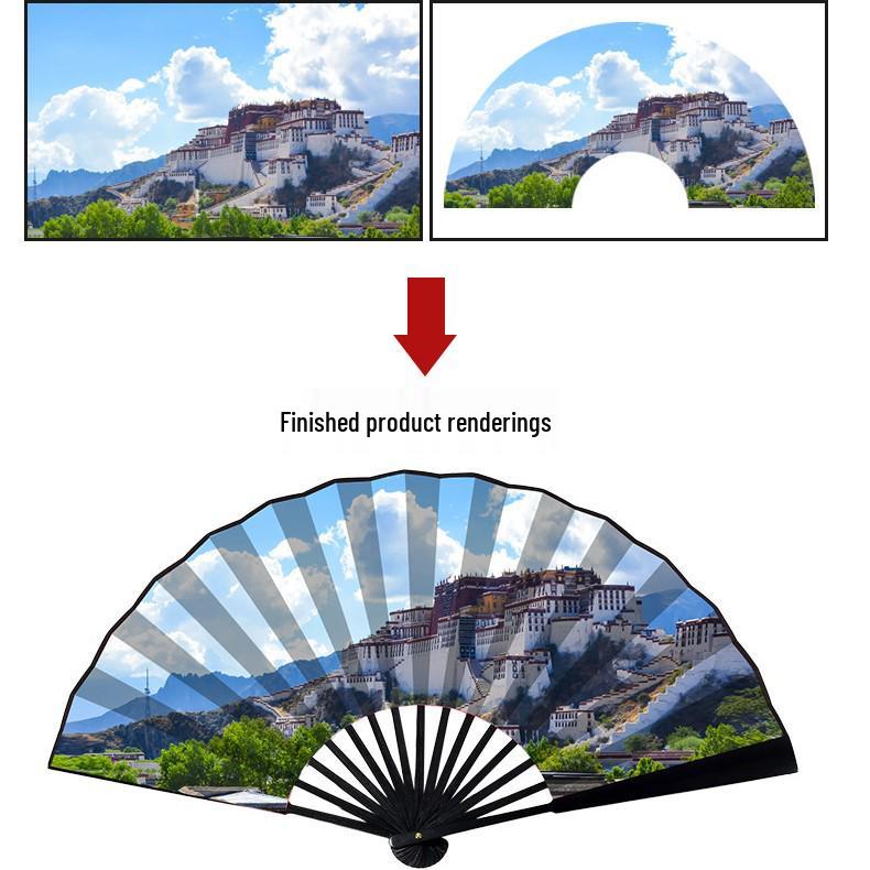 10-inch Men's Ancient Style Silk Cloth Folding Fan - Craft, Gift, Advertising, Rotating Fan.