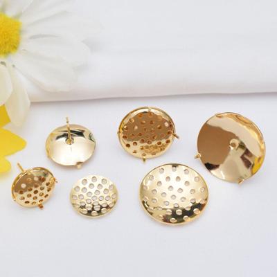 Colorfast Gold-Plated Net Tray Earring Studs, DIY Handmade Lotus Pod Disc Post Accessories, 12mm, 14mm, 16mm.
