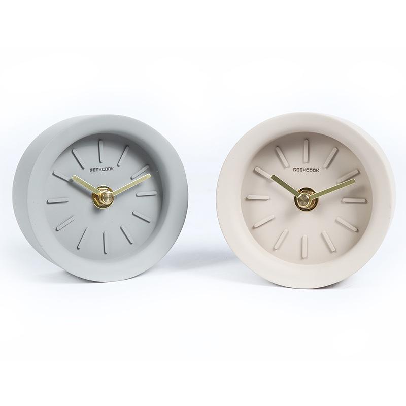 Industrial Style Concrete Desktop Clock with Brass Hand